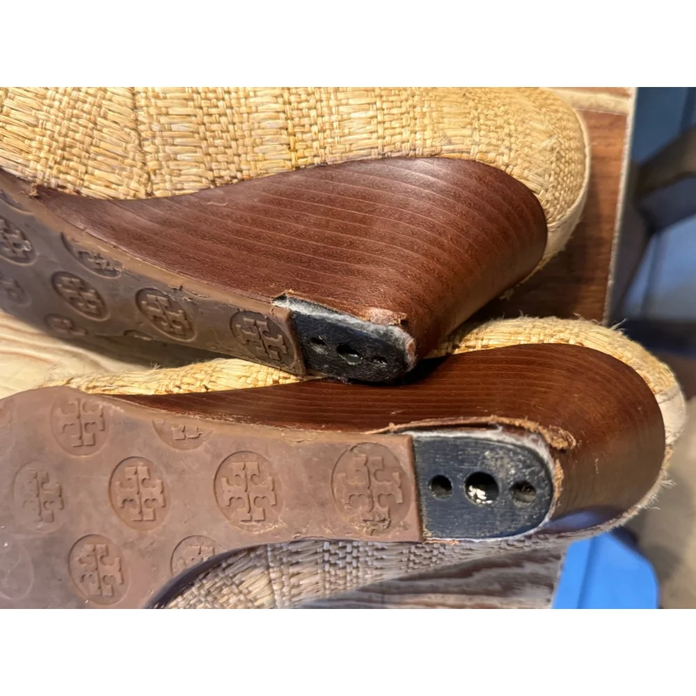 TORY BURCH | Beige Woven Wedge Pumps Size 10